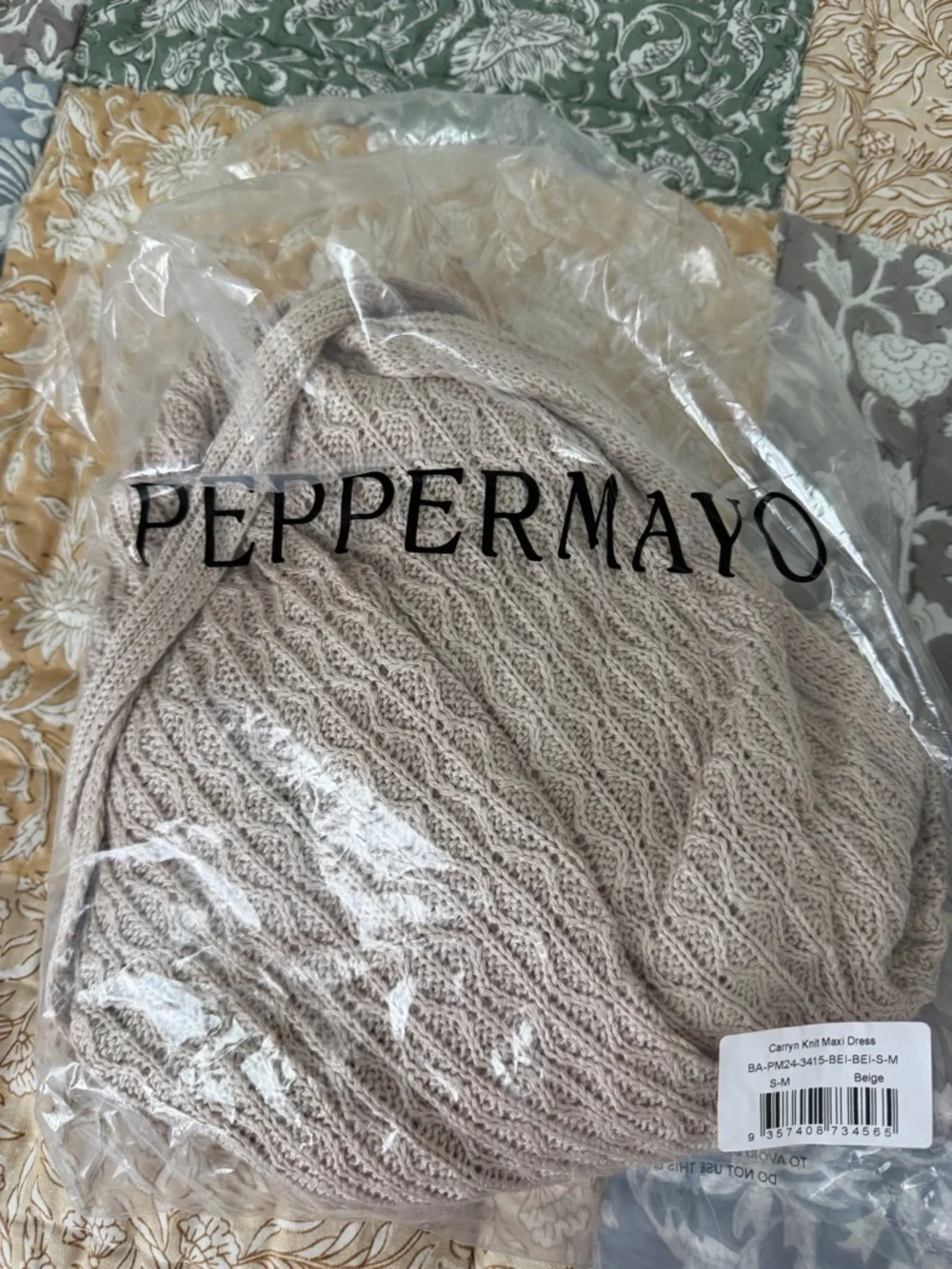 NWT Peppermayo Carryn Knit Maxi Dress S/M Beige Euro Summer Resort It Girl Beach